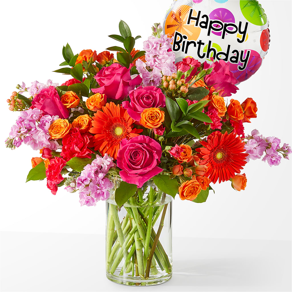 Fiesta Bouquet with Birthday Balloon – The Blessed Florist, Brandon FL