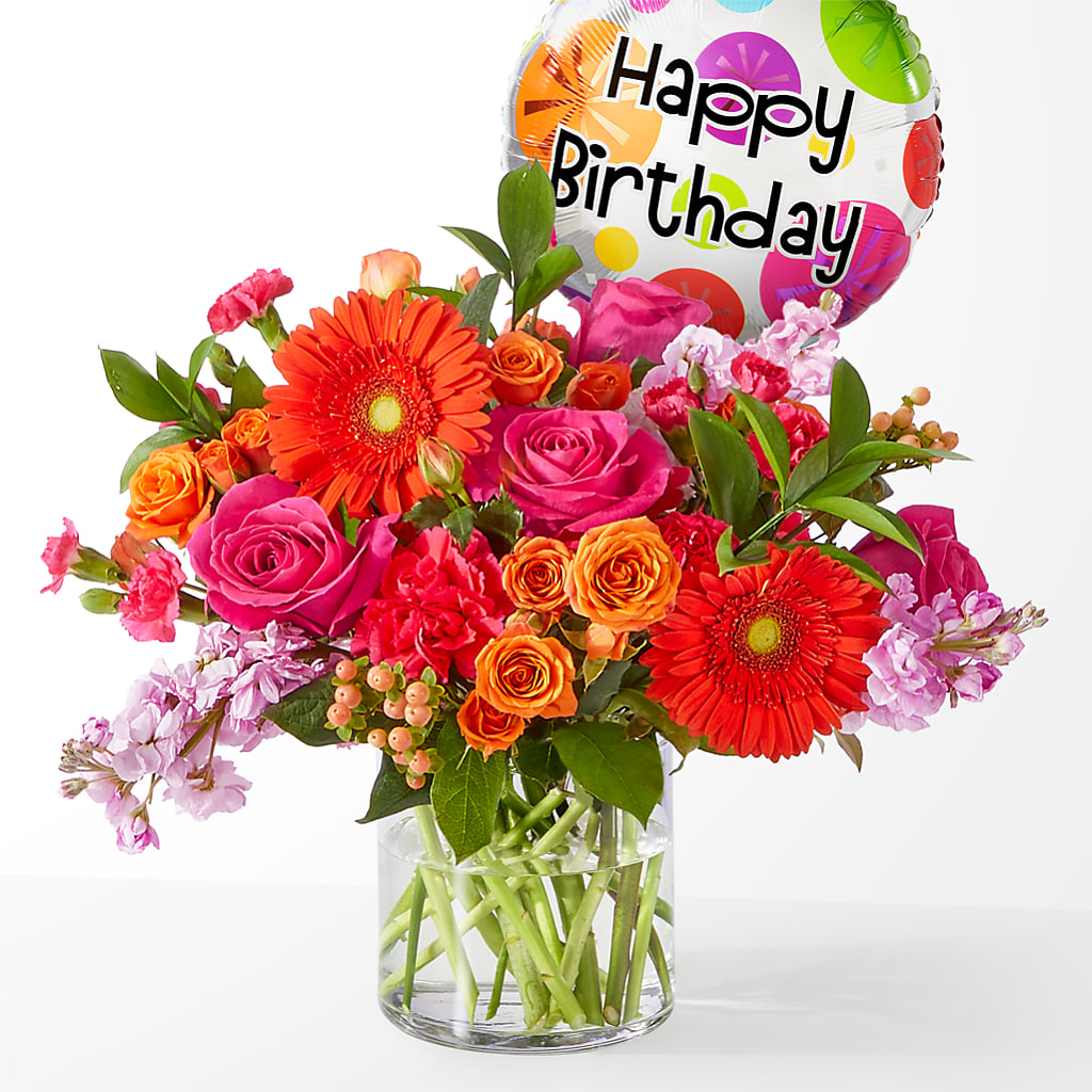Fiesta Bouquet with Birthday Balloon – The Blessed Florist, Brandon FL