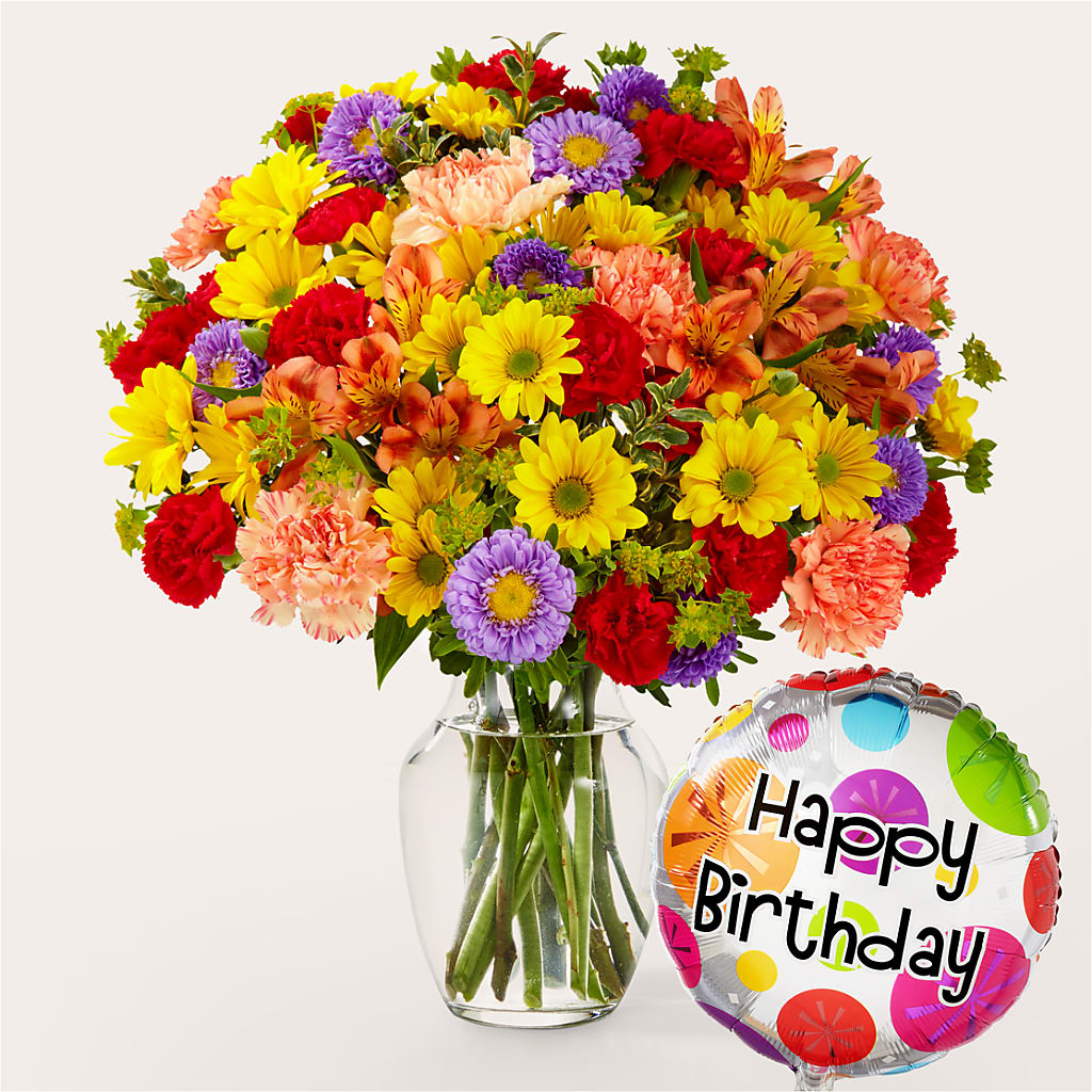 Kaleidoscope Bouquet with Birthday Balloon – The Blessed Florist, Brandon FL