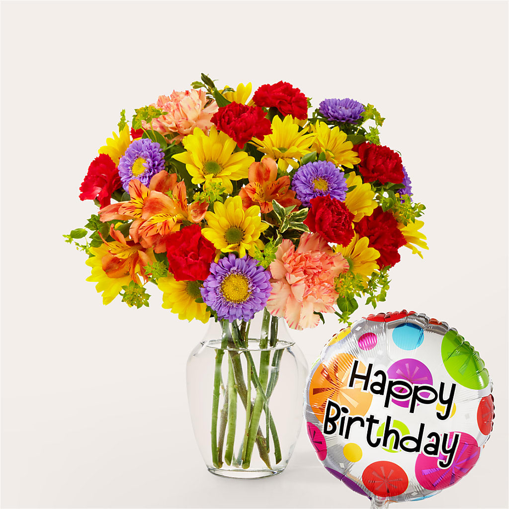 Kaleidoscope Bouquet with Birthday Balloon – The Blessed Florist, Brandon FL