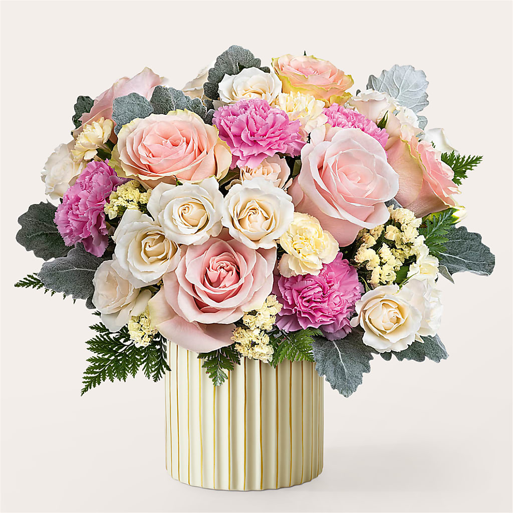 Blissful Moments Bouquet with Ivory Vase – The Blessed Florist, Brandon FL