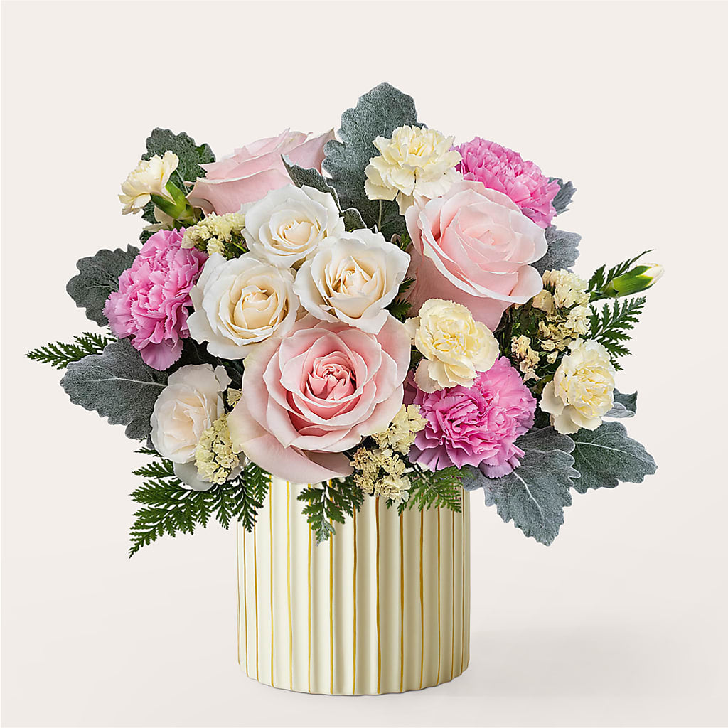 Blissful Moments Bouquet with Ivory Vase – The Blessed Florist, Brandon FL
