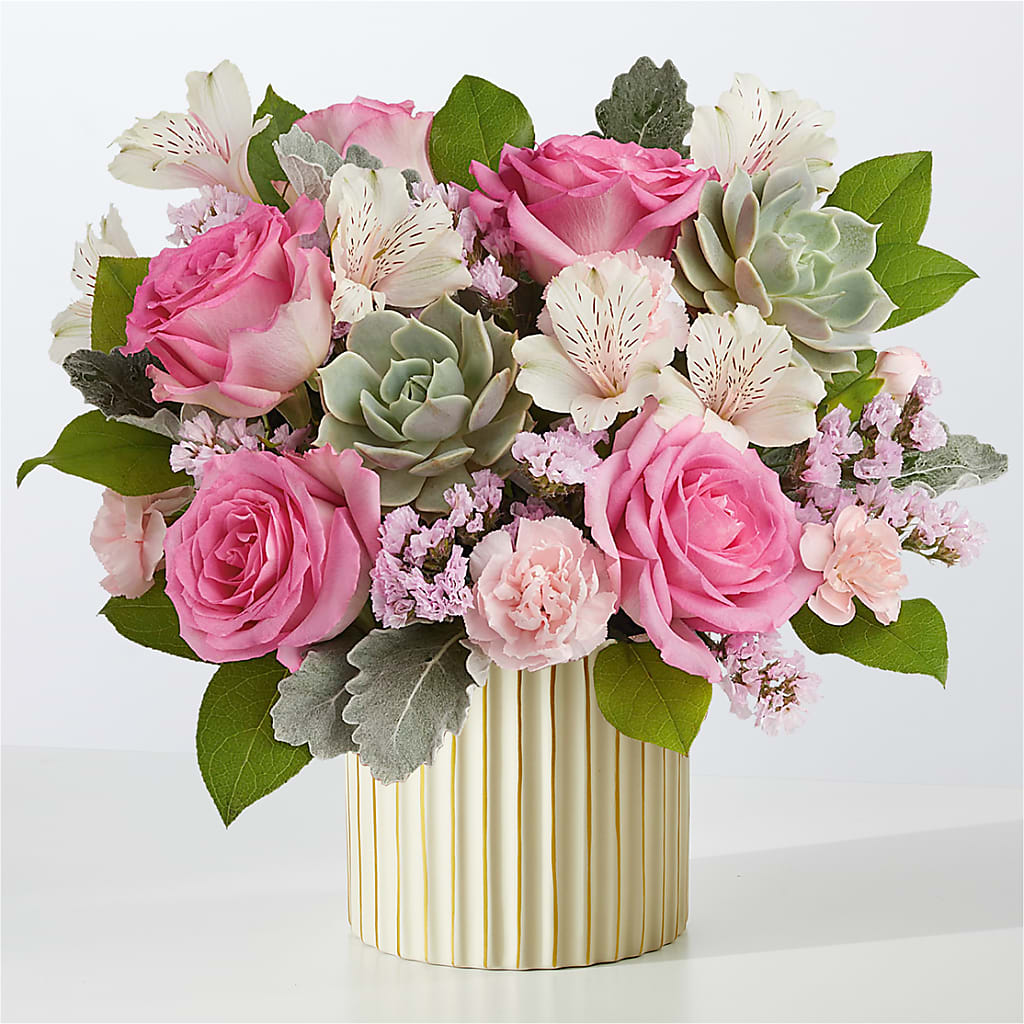 Dusty Rose Bouquet with Ivory Vase – The Blessed Florist, Brandon FL