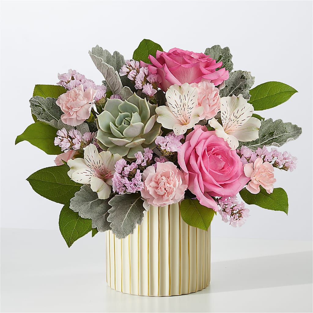 Dusty Rose Bouquet with Ivory Vase – The Blessed Florist, Brandon FL