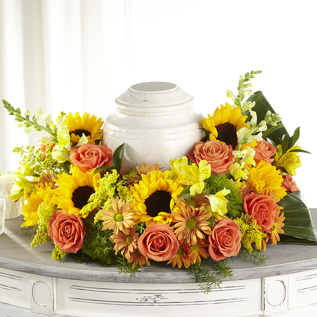 Faithful Sunflower Cremation Adornment – The Blessed Florist, Brandon FL