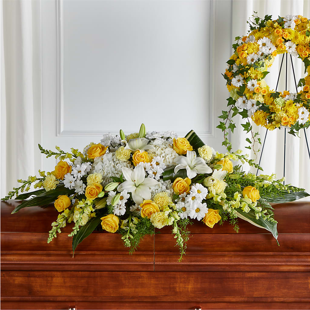 Golden Harmony Casket Spray – The Blessed Florist, Brandon FL