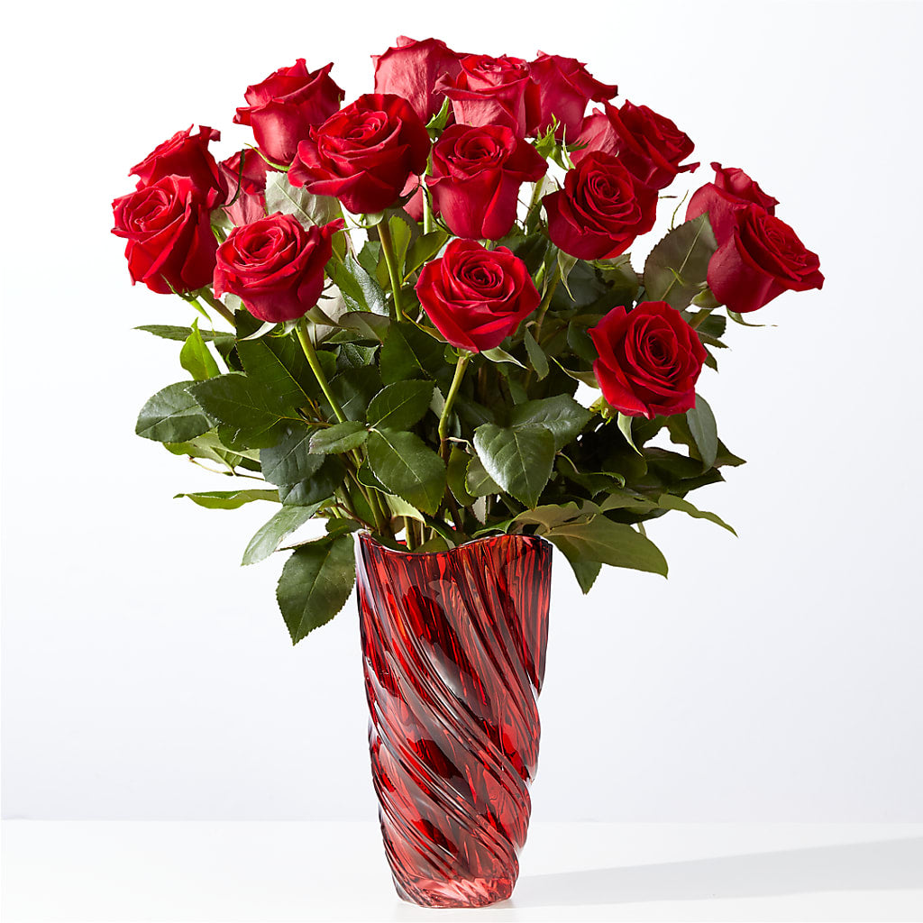 Classic Love Red Rose Bouquet with Luxe Swirl Vase – The Blessed Florist, Brandon FL