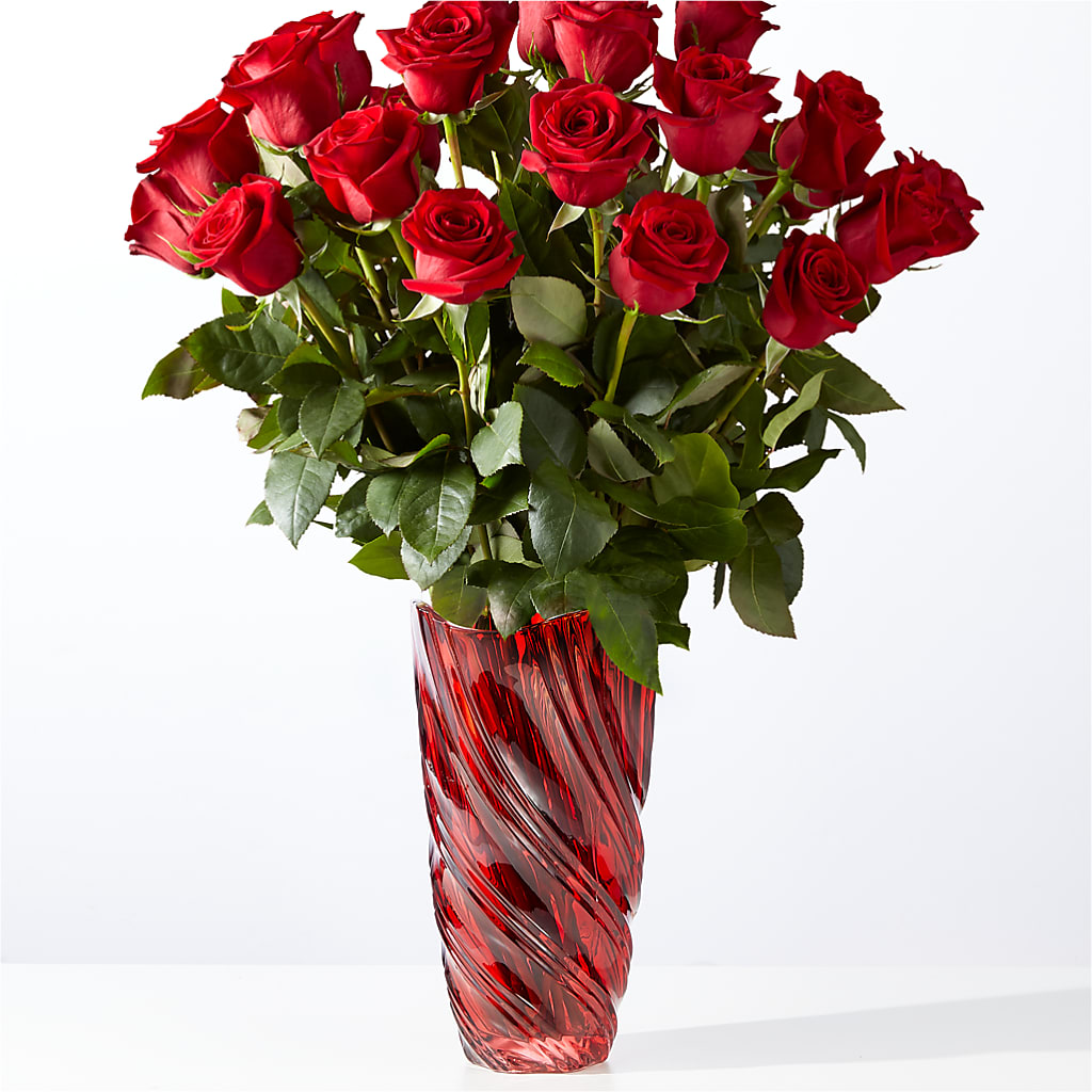 Classic Love Red Rose Bouquet with Luxe Swirl Vase – The Blessed Florist, Brandon FL