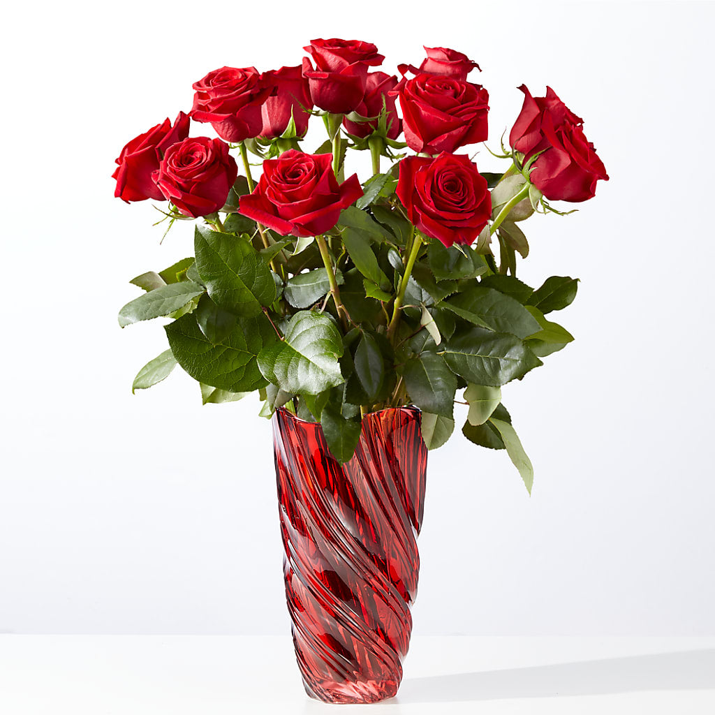 Classic Love Red Rose Bouquet with Luxe Swirl Vase – The Blessed Florist, Brandon FL