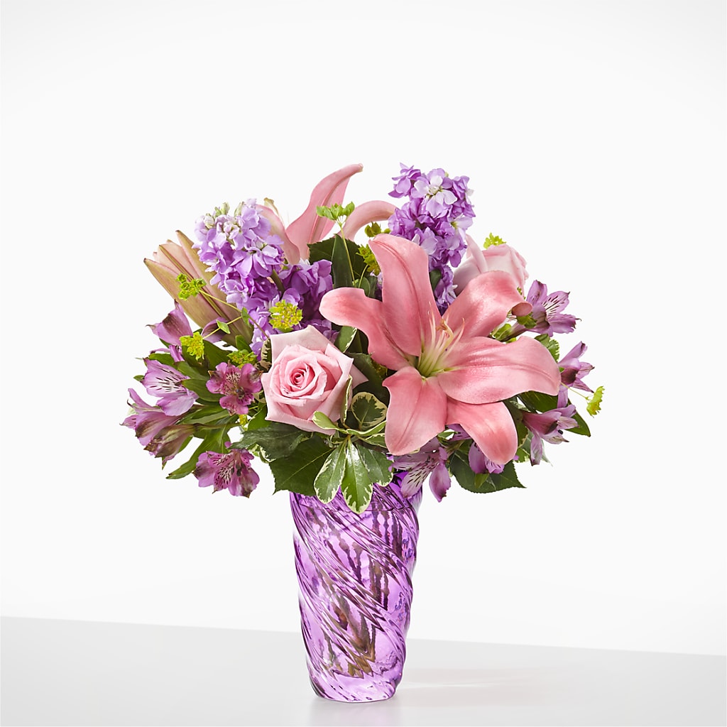 Precious Petals Bouquet with Luxe Swirl Vase – The Blessed Florist, Parrish FL