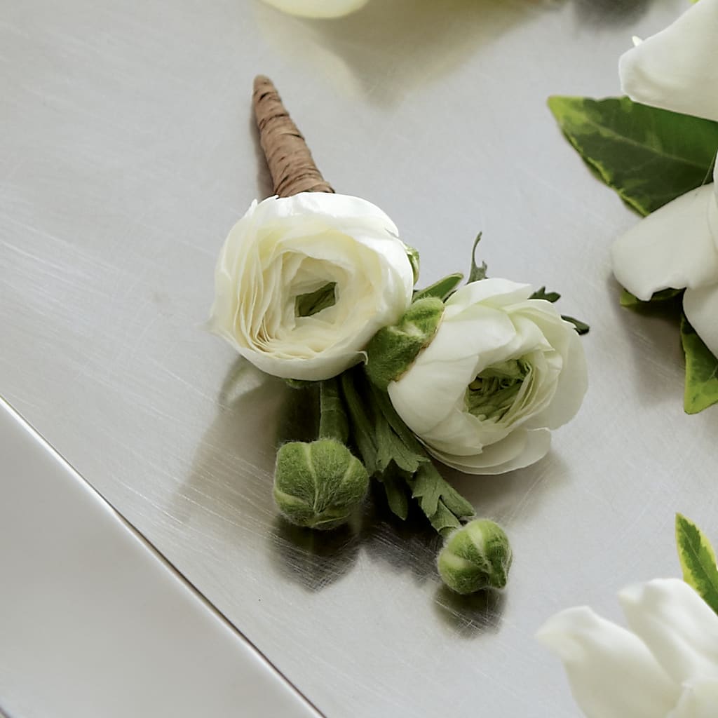 White Ranunculus Boutonniere – The Blessed Florist, Brandon FL
